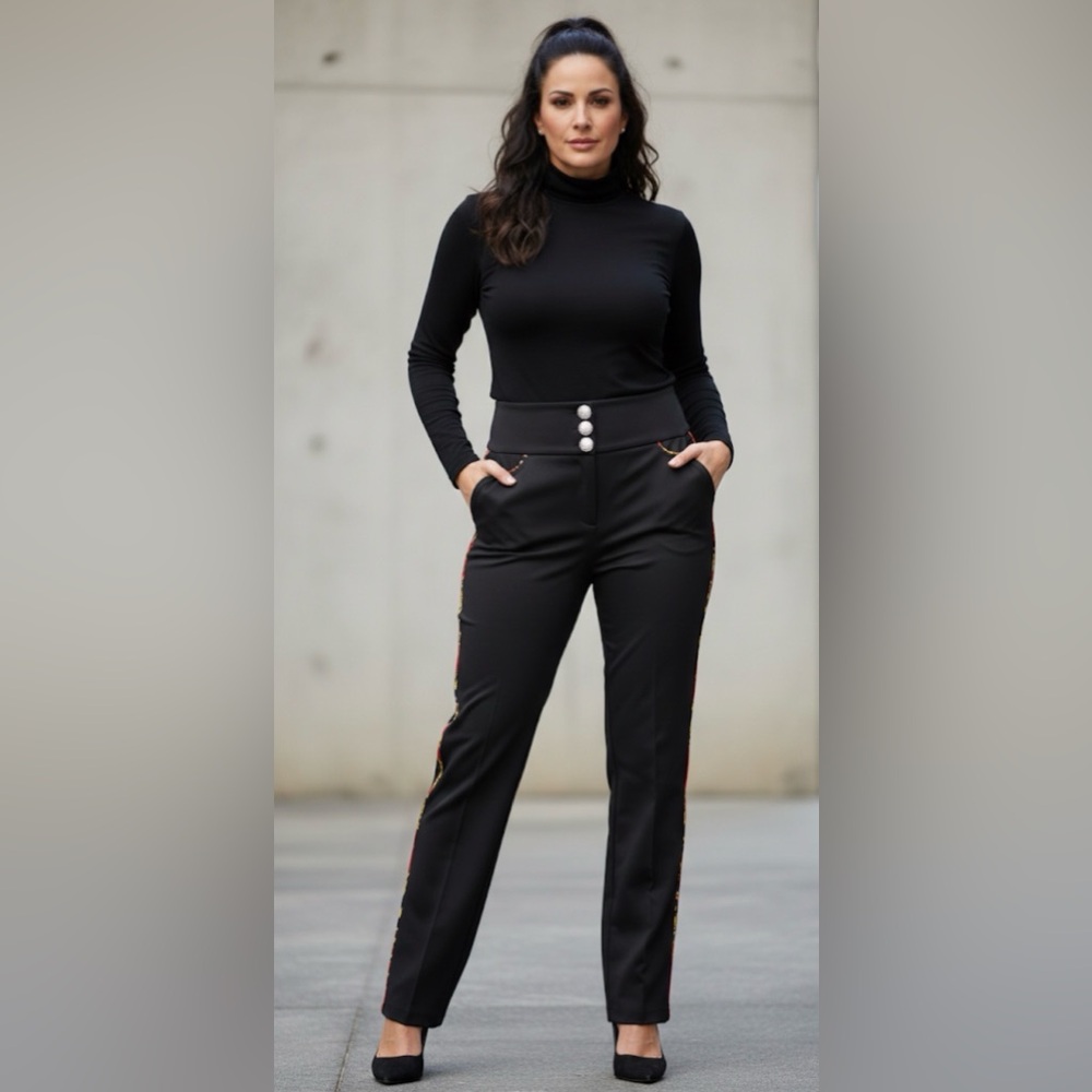 🆕 Baby Phat Royalty -  Black High-Rise Sparkle Button Side Stripe Dress Pants